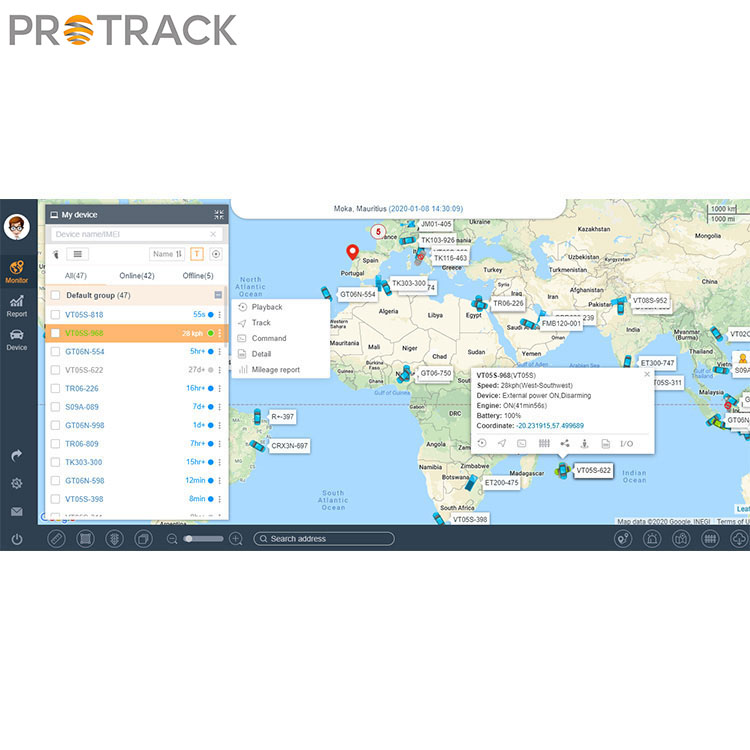 Protrack 플랫폼에서 엔진 유휴 시연